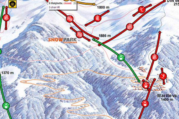Interaktywna skimapa z kamerkami oraz wyszczególnionymi wszystkimi trasami